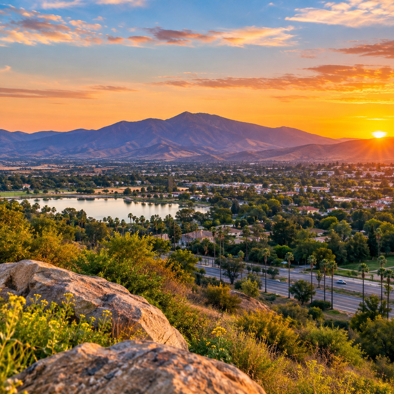 Jurupa Valley CA scenic landscape with mountains and neighborhoods