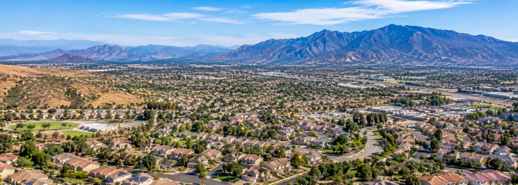Moreno Valley California residential neighborhoods with surrounding mountain views