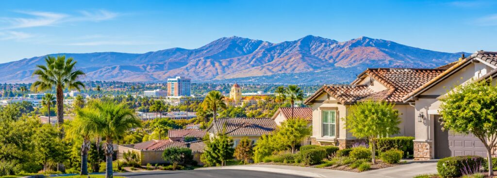 Riverside, California homes with mountain views and landscaped residential streets